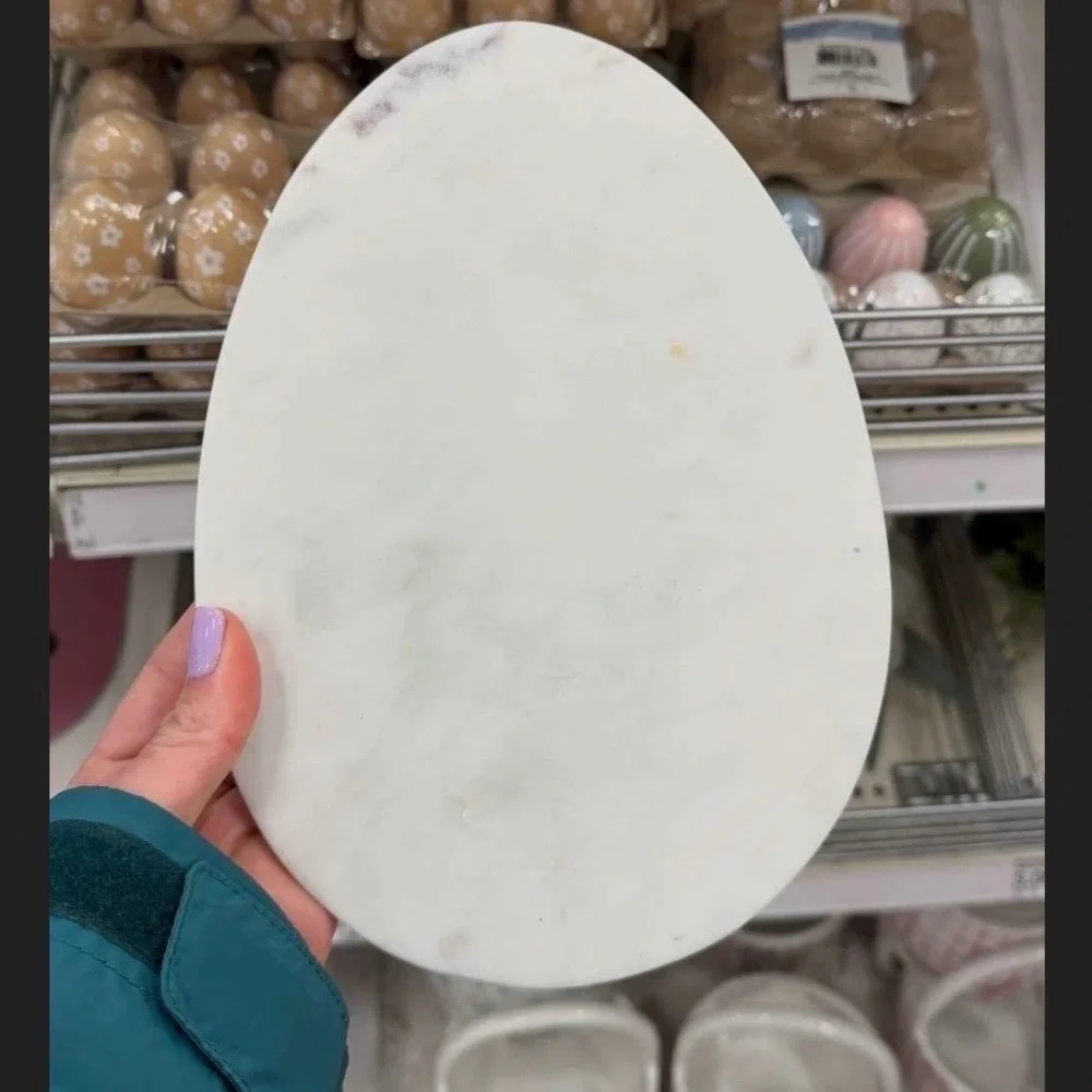 Bullseye's Playground White Marble Egg Shaped Serving Board 9x6.5 Polished Stone